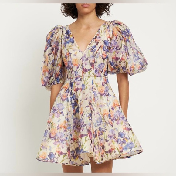 Zimmermann Dresses & Skirts - NWT Zimmermann (AU 3) Tama linen & silk puff sleeve Floral Mini Dress (US 10)